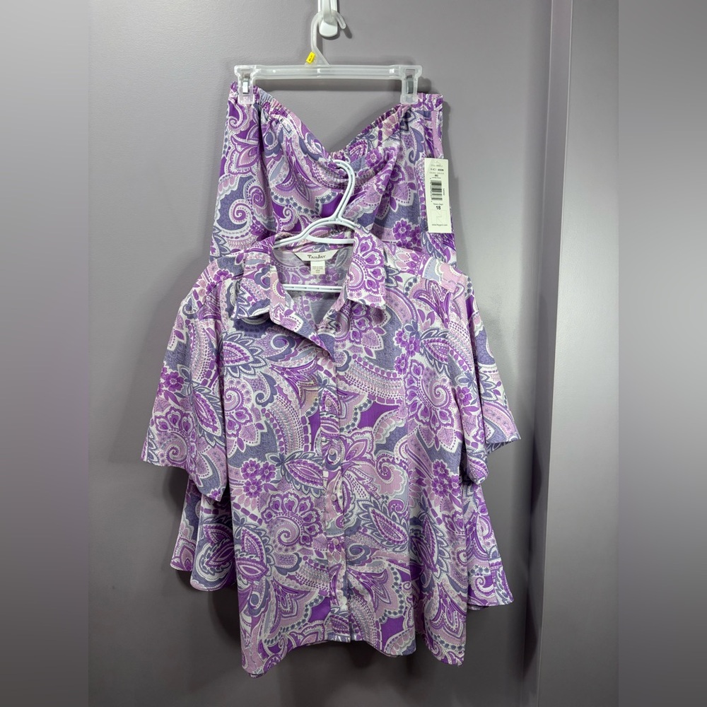 NWT Vintage Purple Paisley TanJay Matching Shirt & Skirt Set Women’s 18